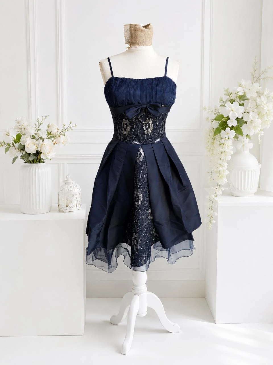 Robe de soirée couleur marine taille M avec étole neuve